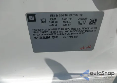 2013 Chevrolet Malibu 2Lt from USA, damaged, VIN 1G11E5SA2DF173930